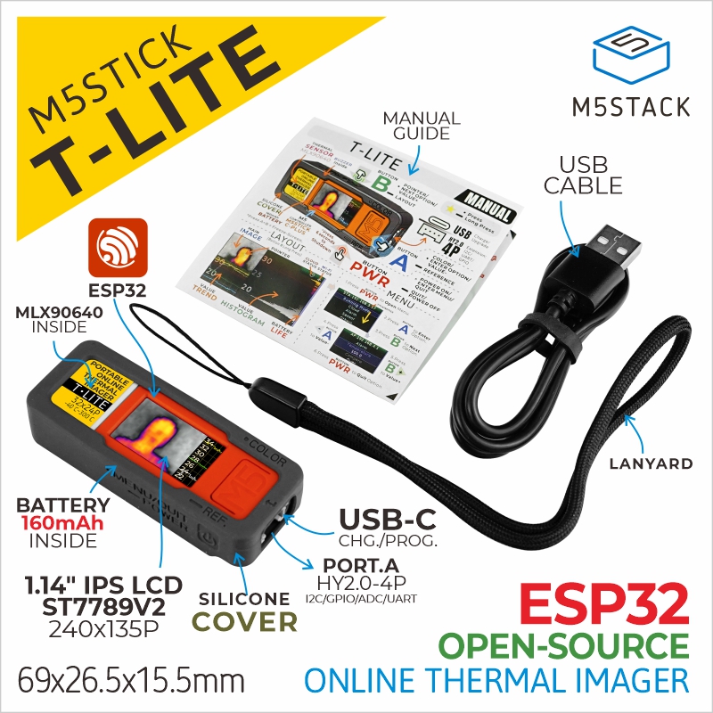 M5Stack Core2 - M5Stack Offizielles M5stick T-Lite Wärmebildkamera-Entwicklungskit (MLX90640)