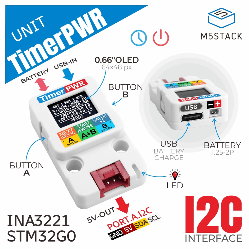 M5Stack Core2 - M5Stack Offizielle Timer-Stromversorgungseinheit mit OLED-Display (INA3221)